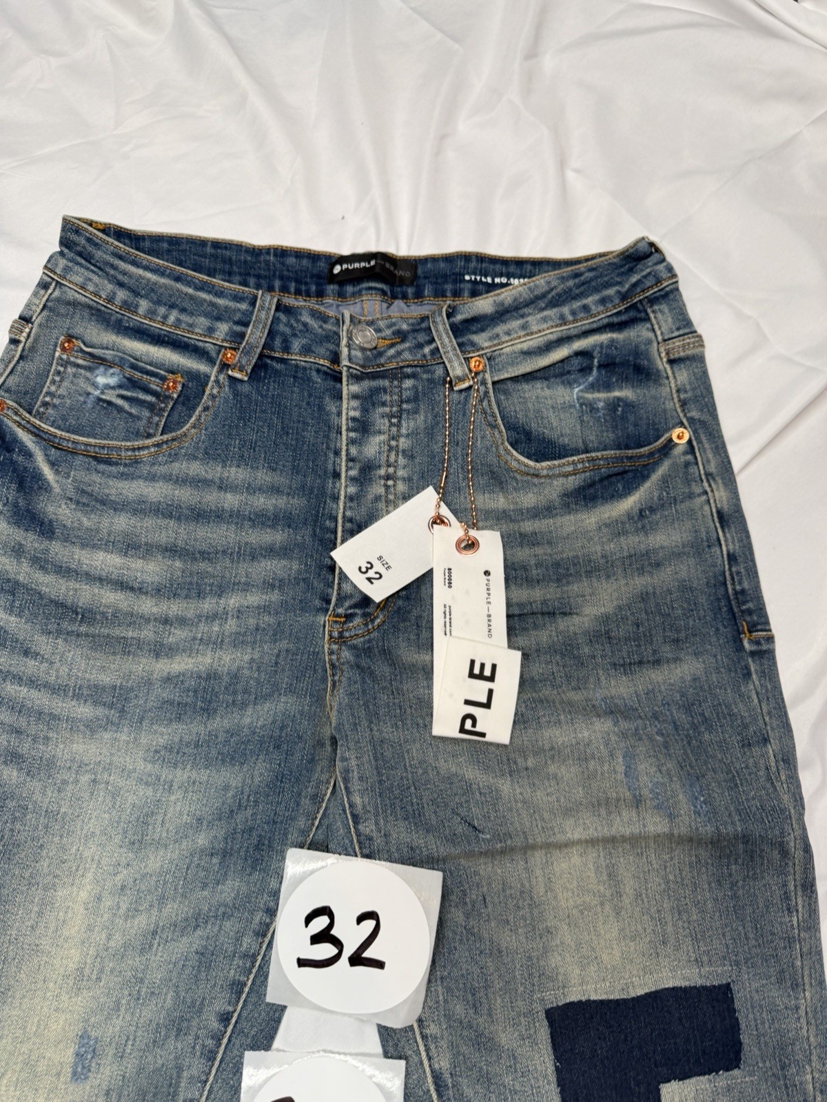 Men's Blue Distressed Patchwork Straight Denim Je… - image 2