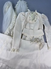 Antique Edwardian Ivory Cotton Embroidered Lace Bridal Wedding Dress  Veil Set
