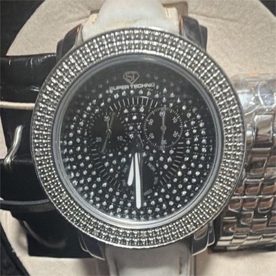 Super Techno Men's Chronograph Analog Wristwatch, Diamond Accent, Black Dial