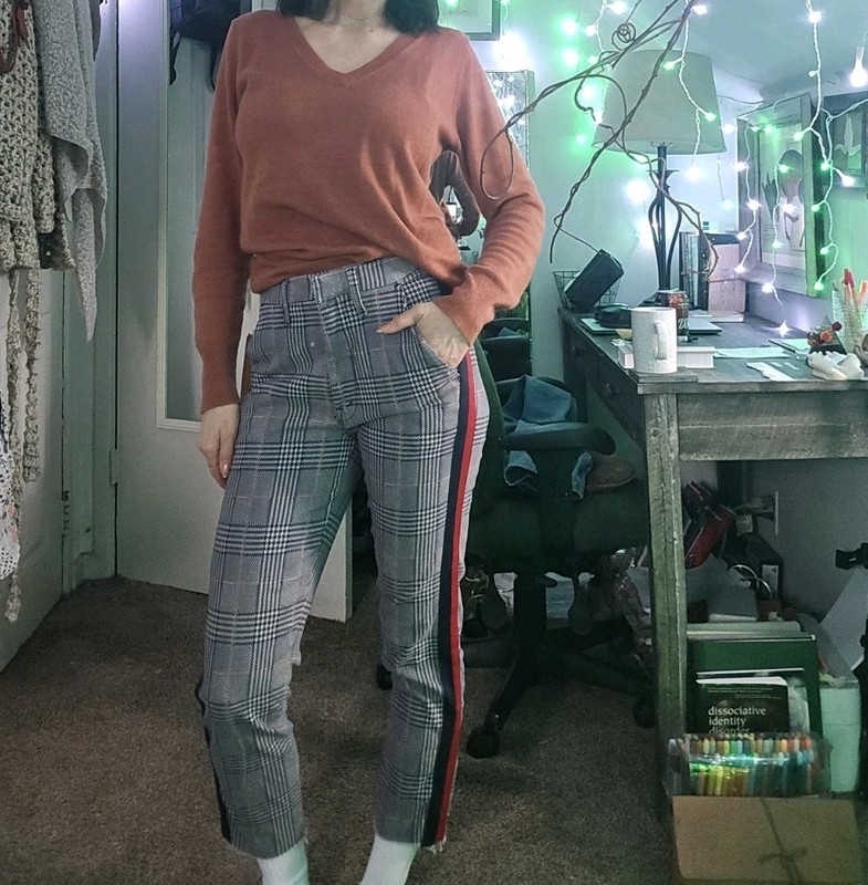 Mother Plaid Red Stripe Cropped Frayed Pants Size 24