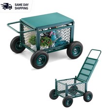 Heavy Duty Rolling Garden Cart with Seat - Supports 400 lbs  Easy Mobility