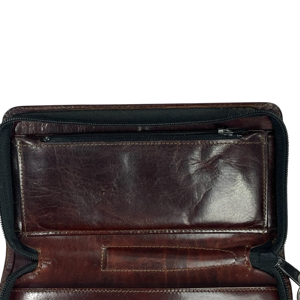Cartera Bosca Cuero Antiguo Cremallera Alrededor Marrón Manchada a Mano Oculto Hecho en EE. UU. Foto 4 de 4