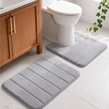 2 PCS Light Grey Memory Foam Bathroom Rugs 16x24  20x20 Inch Non Slip Mat