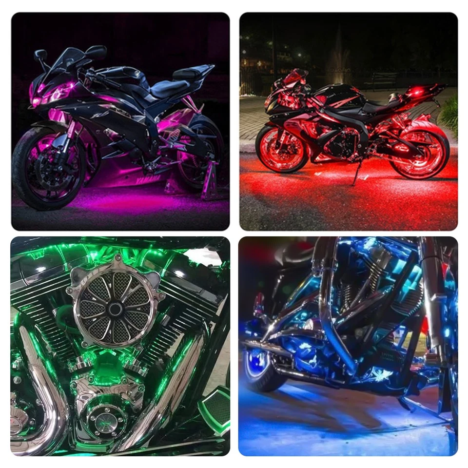 12Pcs Motorcycle RGB LED Waterproof Under Glow Lights Strip Neon Kit + Remote US - Image 3 of 4