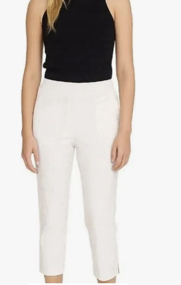 White House Black Market Outlet Pull On Straight Capri Pants Size 10 CreamyWhite