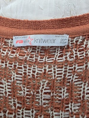 FB Sister Knitwear Womens Geometric Aztec Fringe Open Front Vest Terracotta OS