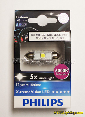 Genuine Philips 43mm 6000K 6411, 6451, 12866, DE3175, DE3022  LED Festoon Bulb
