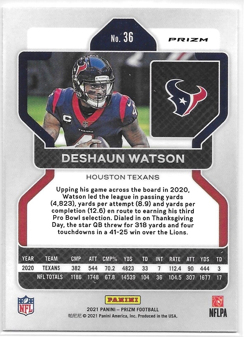2021 Panini Prizm Football Deshaun Watson Silver Prizm Card #36 Houston  Texans | eBay