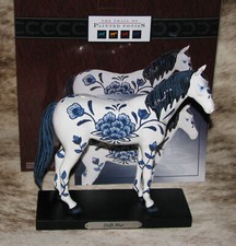 TRAIL OF PAINTED PONIES Delft Blue 1E/1155 European Art Porcelain-Like Resin 