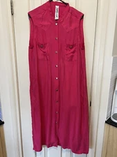 ma dainty size 10 shirt dress hot pink midi cupro viscose blend short sleeve