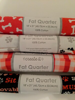 Create It Lot of 4 Dog Puppy Valentines Love Fabric 18 X 21 Fat Quarter NWT Pet