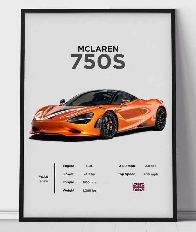McLaren 750s Poster Print, Boys Room Decor, Home Office Art, Room Decor