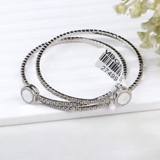 Genuine Pearl &Cubic Zirconia Dainty Layering Spring Design Bangle In 925 Silver