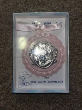 PINK Guardian Angel Crib Medal Prayer in Box with Hanging Ribbon