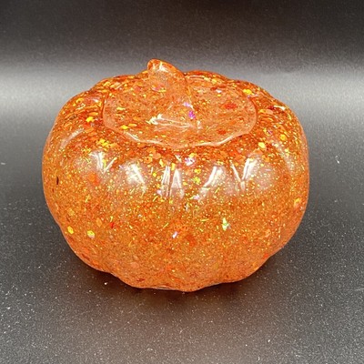 Handgefertigtes Harz Halloween Kürbis Glas mit Deckel Orange Glitzer