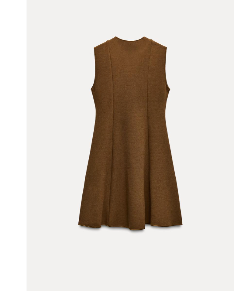NWT ZARA STRETCH KNIT SKATER DRESS MUSTARD SIZE S BROWN 5584/670 | eBay