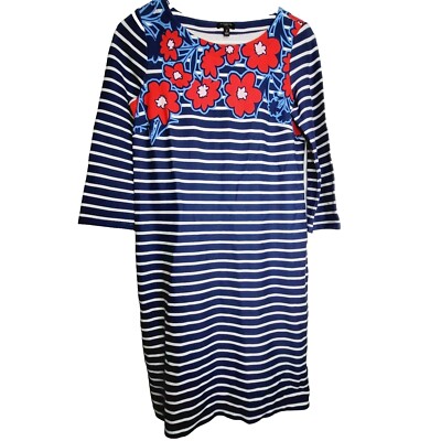 talbots a line dress Womens Size P Small Striped Floral 100% Cotton Summer Nwot 季节-秋 A-line Sweetheart Applique Lace Color:Jet Black Quarter Sleeve Hidden back