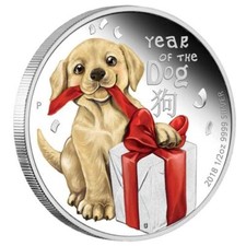 2018 Tuvalu BABY DOG 1/2 oz Silver Proof 50c Coin Lunar Year Colorized