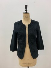 Sussan Women's Black Embroidered Cotton Linen Mix Summer Blazer, 3/4 Sleeve Uk 8