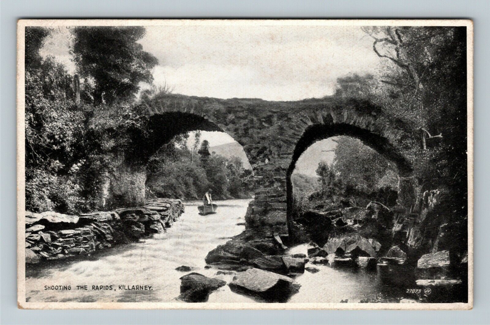 Killarney Wales, SHOOTING THE RAPIDS, STONE ARCH BRIDGE, Vintage Postcard