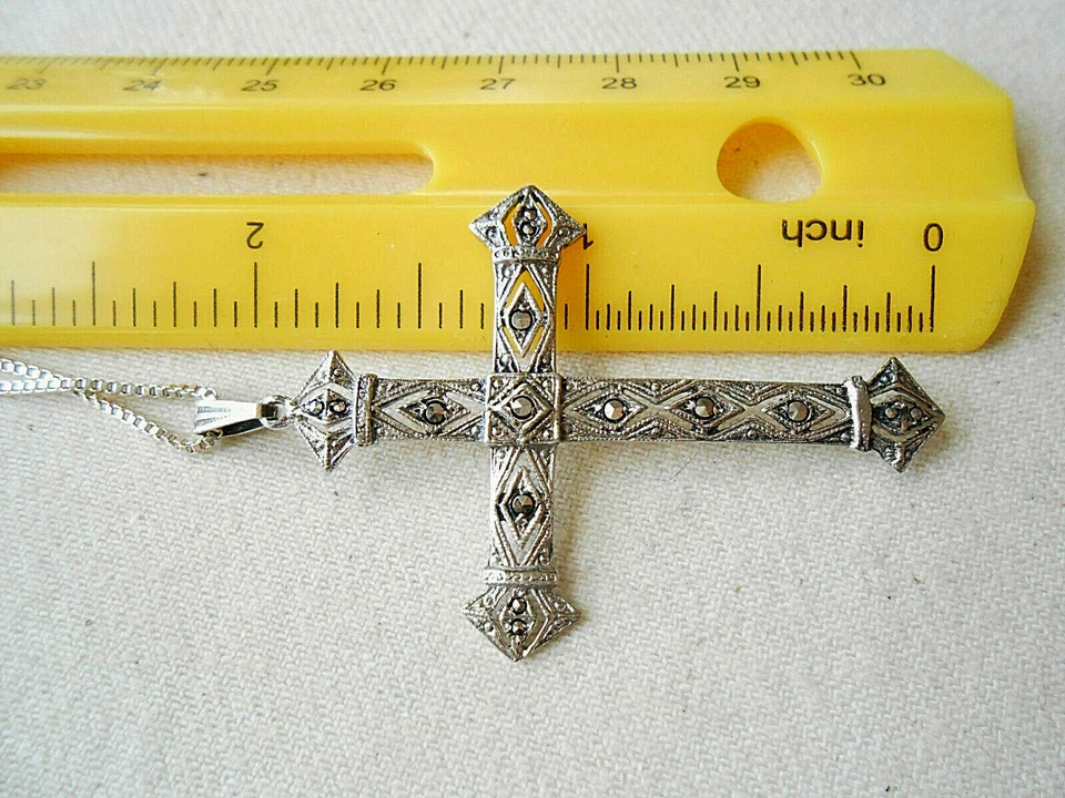 Collar Colgante Cruz Marcasita Cadena 22" Plata de Ley 222081 Foto 3 de 4