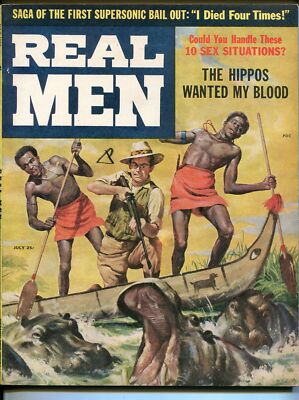 MAG: Real Men 7/1956-pulp-Sweater Girls pix-Arthur C Clarke-killer insects-VG/FN