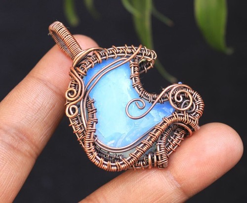 Opalite Crescent Moon Copper Wire Pendant Jewelry Best Gift Item For Wedding N13 - Picture 3 of 10