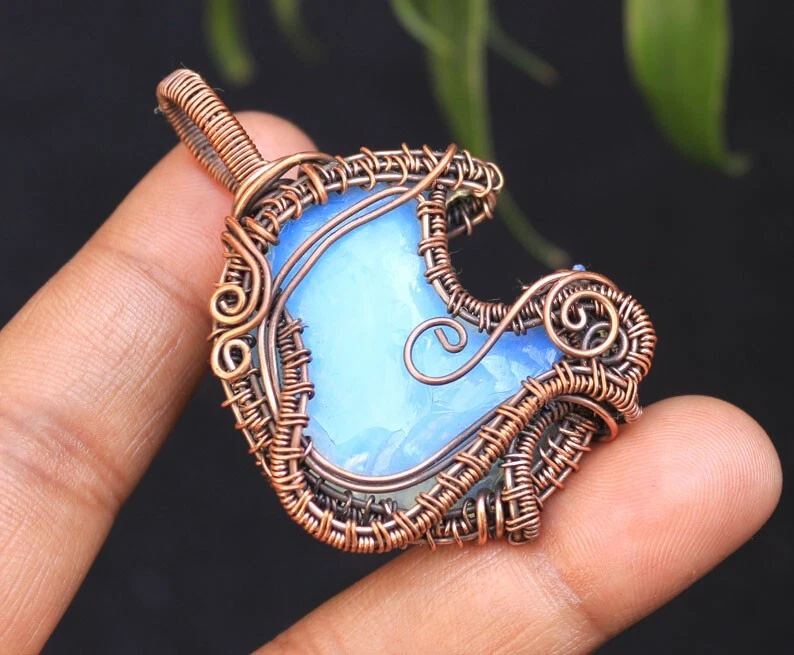 Colgante de alambre de cobre luna creciente opalita joyería mejor artículo de regalo para boda N13 Foto 3 de 4