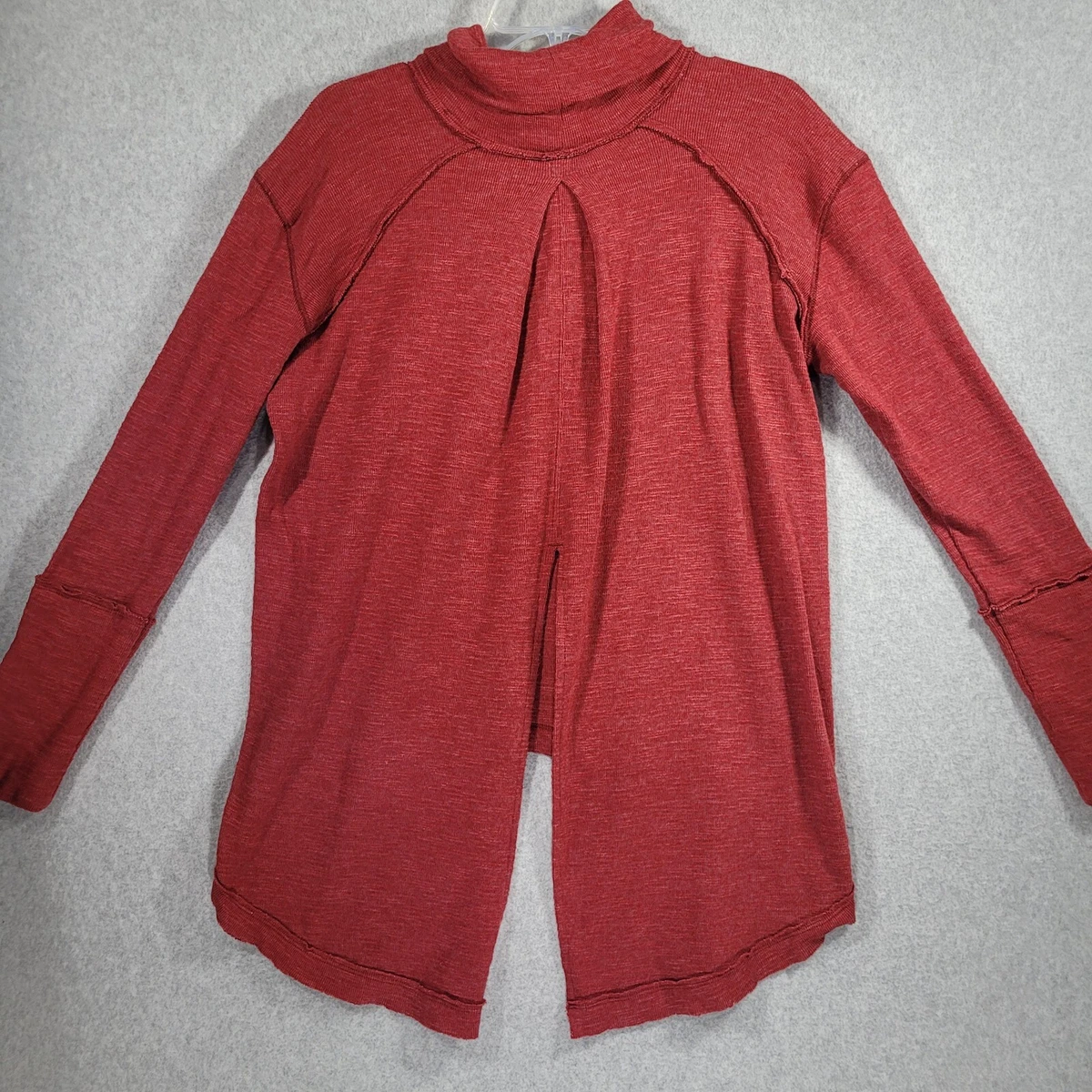 We the Free Turtleneck Shirt Womens M Rust Split Tail Raw Hems