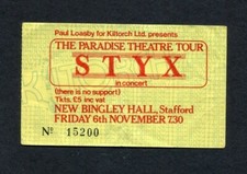 Styx 1981 Concert Ticket Stub New Bingley Hall Stafford UK Paradise Theater Tour