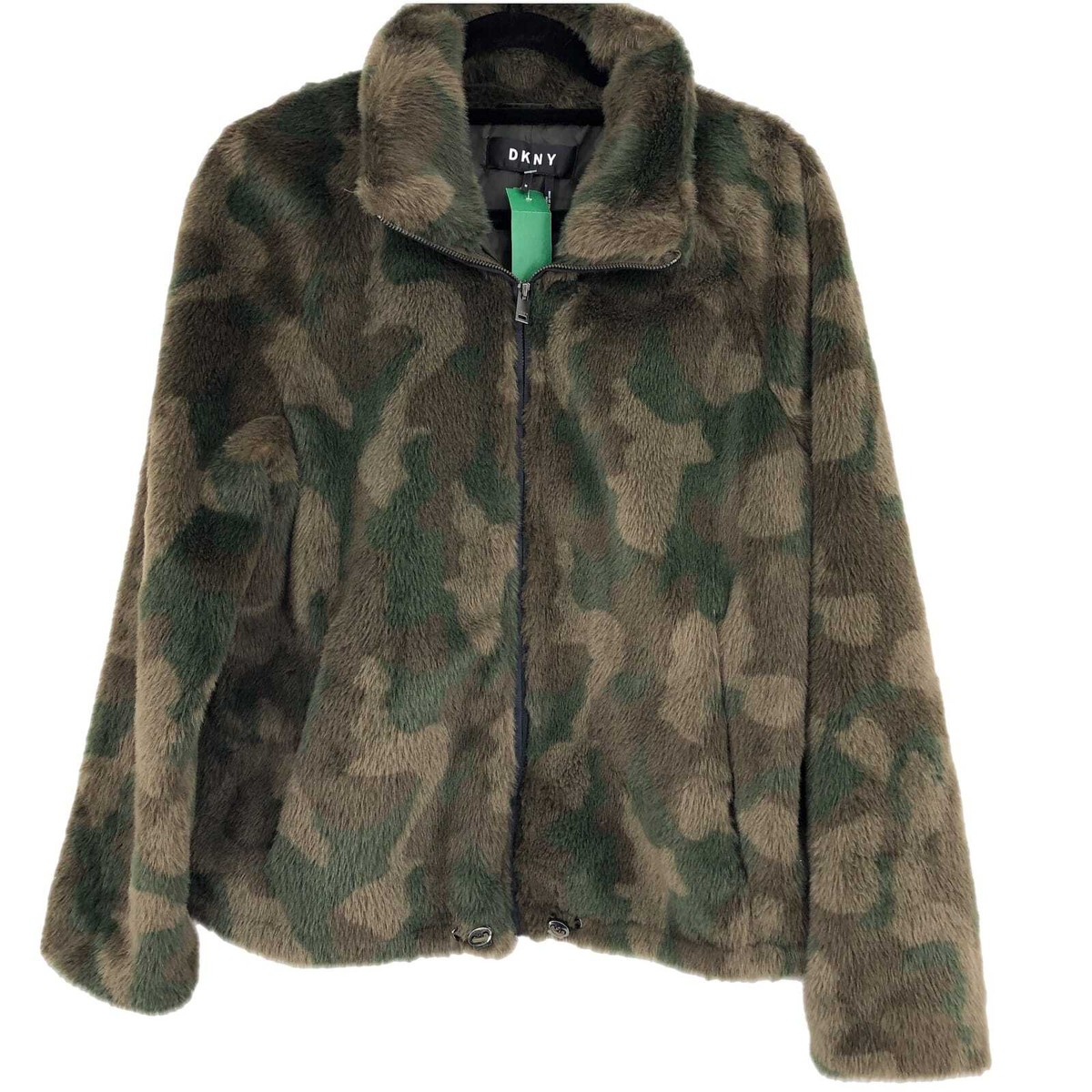 DKNY Green Brown Camouflage Teddy Jacket Perfect for Any Occasion