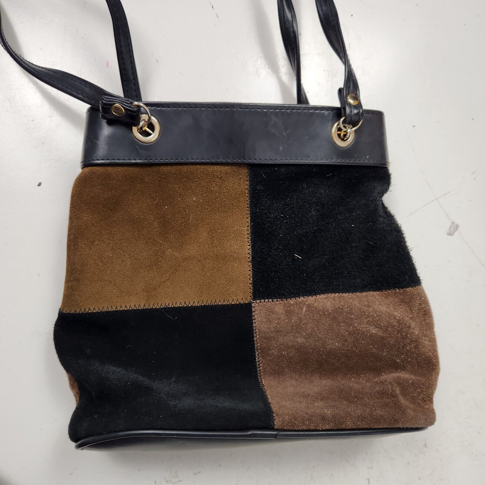 Vintage 70s patchwork Suede leather tote handbag … - image 6