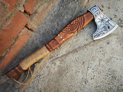 Custom Handmade High Carbon Steel Laser Etched Blade Hatchet Viking Axe
