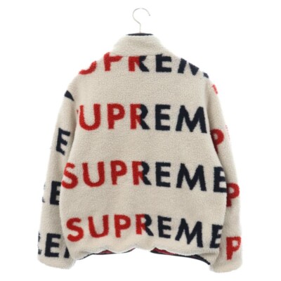 SUPREME 18AW Reversible Logo Fleece Jacket White Red Used | eBay