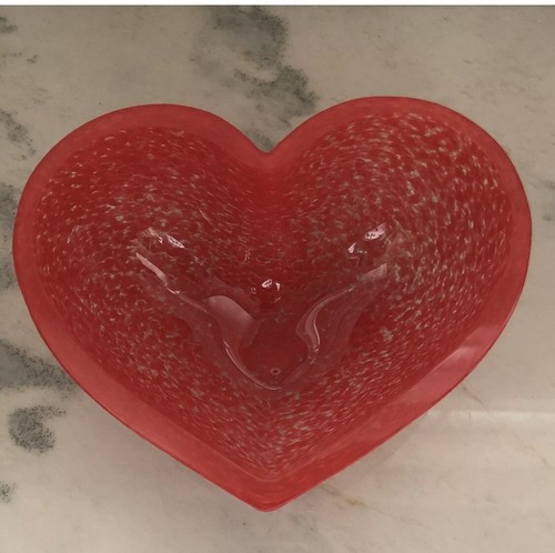 Swedish Red Heart Glass Bowl Mats Jonasson Maleras Sweden Vintage - Picture 5 of 6