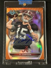 Ty Simpson 1st Auto 1/1 Jersey #15/25 Orange 2022 Bowman Chrome U Alabama Rams