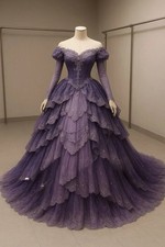 Custom Dreamy Purple Vintage Wedding Dress Lace Corset Embroidered Bridal Gown