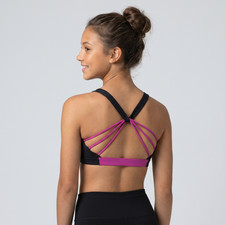 Balera Dancewear Girl's Black Plum Twist Strap Fan-Back Bra Top size MC 10-12