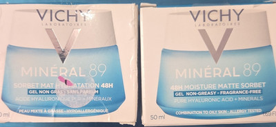 2 Set Vichy Minéral 89 Gel Moist 50ml Pure Hyaluronic Acid Fragrance-Free Matte