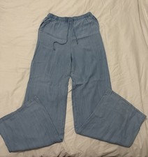 Women s Light Blue Wide-leg Lounge Pants Size S Elastic Waistband.