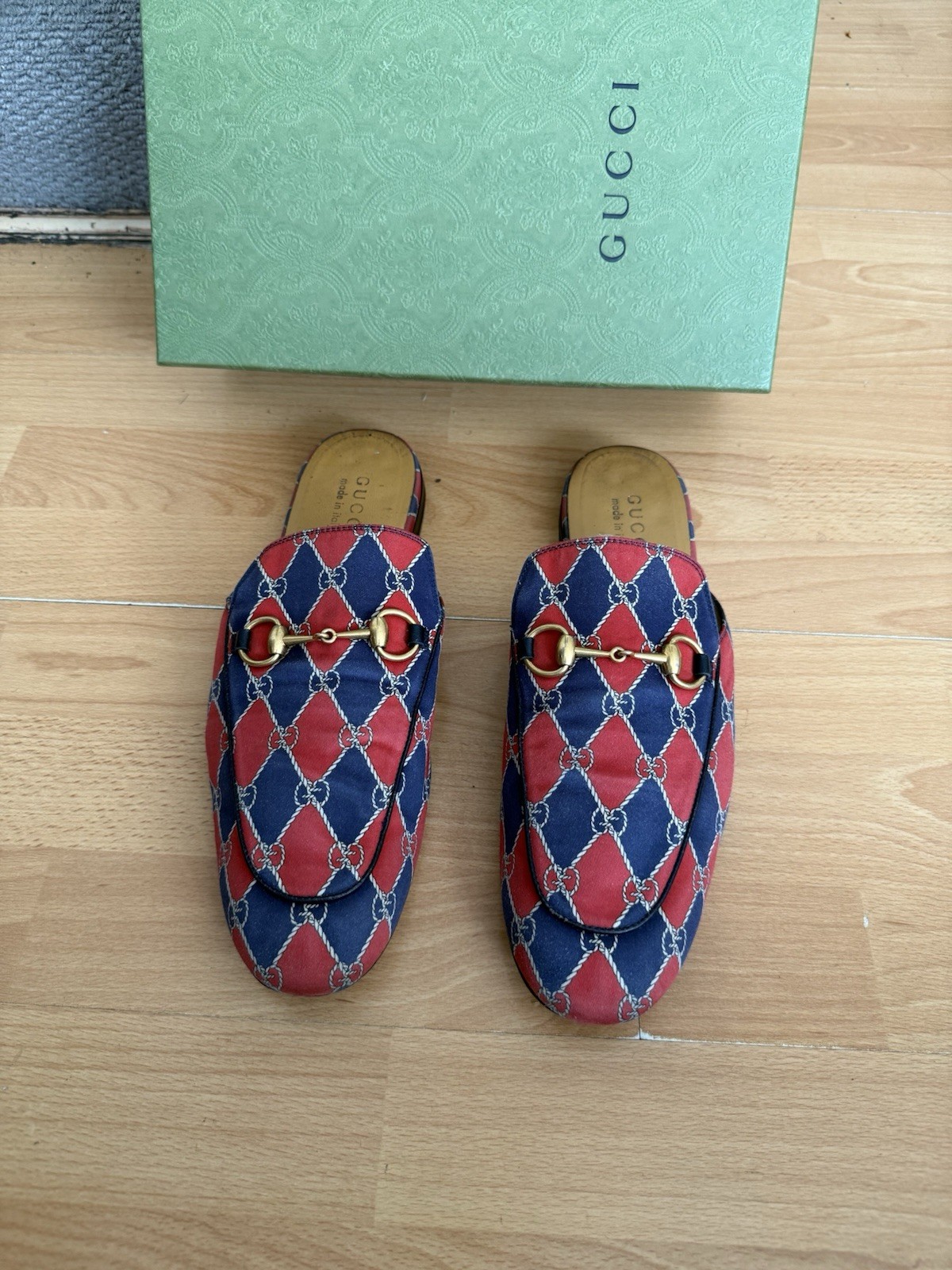 Gucci Princetown Fabric Leather Mens Slipper Horsebit Loafers Shoe Uk 9.5