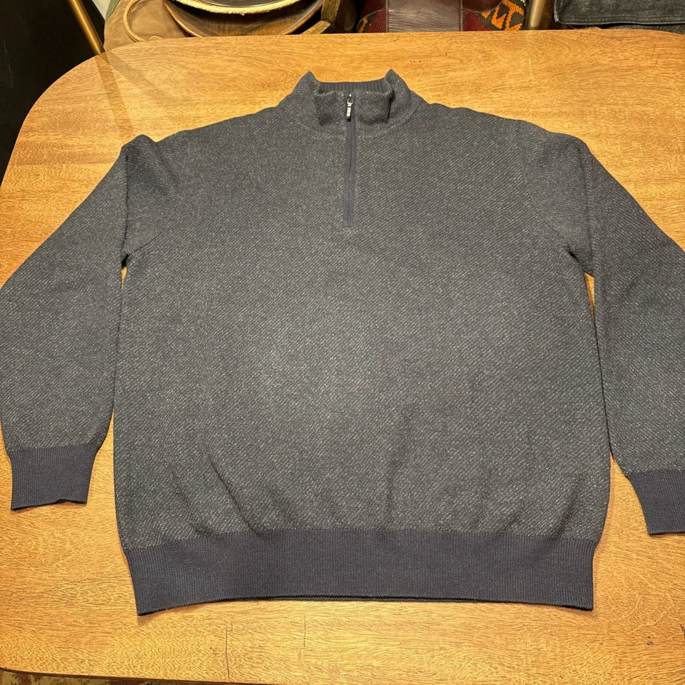 Loro Piana Roadster Zip Sweater 100% Cashmere Charcoal Black Dark BLUE 52 AS IS - Image 2 of 4