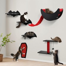 Gothic Cat Wall Shelves 7pcs Wall-Mounted Cat Climber Set Cat Tree Cat Bed wi...