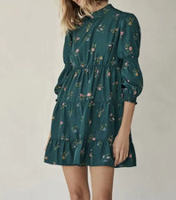 BNWT: PRINTED FLORAL MINI DRESS FROM ZARA: SIZE: XS: COLOUR: DUCK GREEN