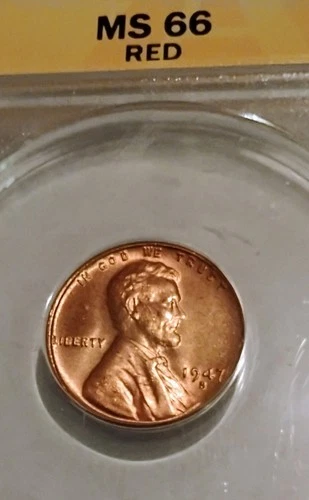1947-S 1c ANACS MS66 Red Lincoln Wheat Cent Beautiful Luster Collector's Grade