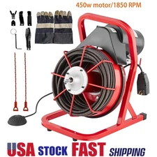 Drain Cleaner Machine Electric Drain Auger 75 FT x 1/2 In Auto Feed 1850RPM 450W