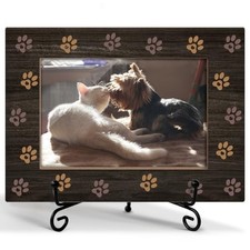 Pet Photo Frame, Dog Cat Mom Gifts Picture Frame, Pet Memorial Paw Print-Black