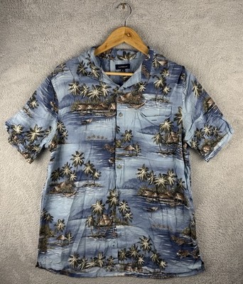 Croft & Barrow Hawaiihemd Herren mittelblau tropisch Strand Viskose Sommer