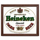 VINTAGE HEINEKEN IMPORTED DARK BEER WOOD FRAMED MIRROR SIGN -14 x 17"