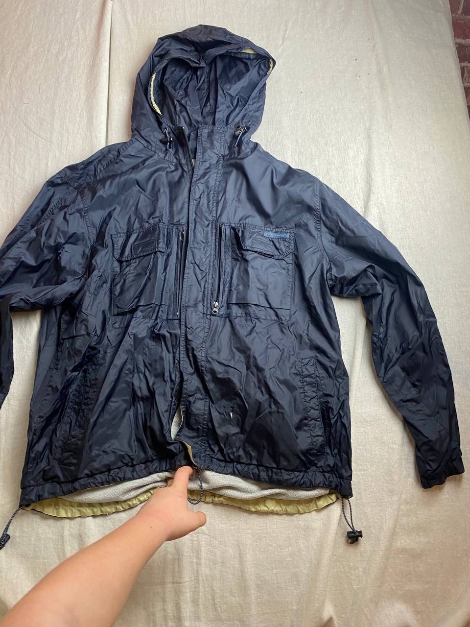 Old Navy Outlet Jacket Rain Coat Mens Large Dark Blue Hooded Full Zip Outdoor